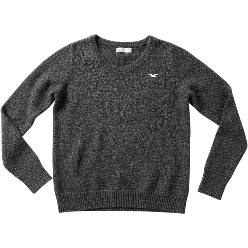Hollister Womens V-Neck Marl Knit Sweater Charcoal Gray Long Sleeve Size M